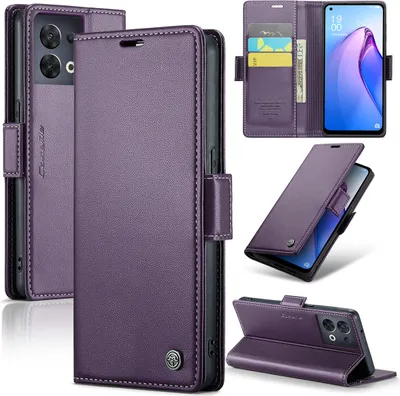 Produktbild von OPPO Reno8 5G Hülle, Leder Brieftasche Kartenfach Schutzhülle mit Standfunktion für OPPO Reno8 5G Lila