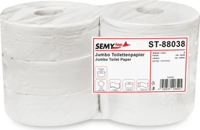 Produktbild von SemyTop 6x Jumbo Toilettenpapier Großrollen aus recycling Material | 2-lagig, Fabe rec.weiß, Ø28cm
