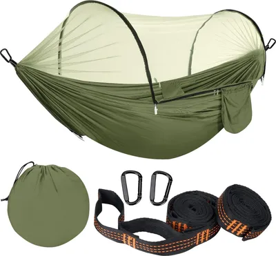 Obrázok produktu pre Hojdacia sieť s moskytiérou a taškou na prenášanie - nosnosť do 300 kg - priedušná a rýchloschnúca - nylon - cestovanie a kempovanie