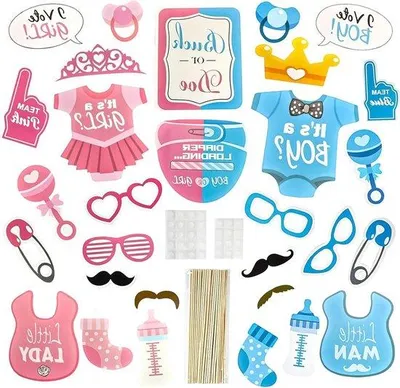 Image de Kit de décoration pour baby shower, 30 pièces, accessoires pour photomaton, rose et bleu