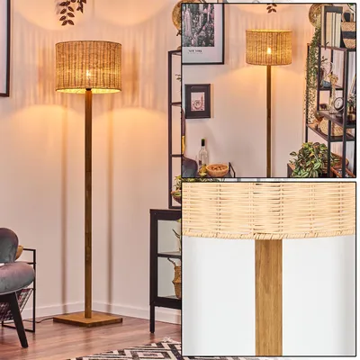 Produktbild von Dello Boho-Style Stehlampe aus Holz/Metall/Rattan in Naturfarben/Schwarz