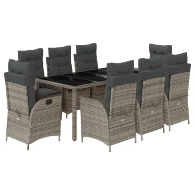 Obrázek produktu pro vidaXL 9dílný zahradní jídelní set s polštáři Grey Poly Rattan