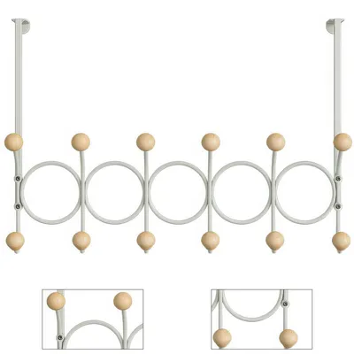 Produktbild von Türhaken ohne Bohren, Doppelte Reihe Türgarderobe, Holzknöpfe, Metallrahmen, Türaufhängung für Schlafzimmer, Bad, Eingang, platzsparend, Organizer