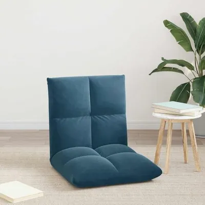 Produktbild von Verstellbarer blauer Samt-Fußsessel mit gepolsterter Rückenlehne, faltbarer Bodensessel für Wohnzimmer, Schlafzimmer, Spielen, Meditation und Yoga