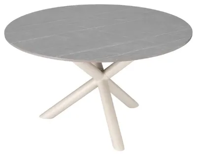 Produktbild von Casa Padrino Luxus Gartentisch Grau / Sandfarben Ø 130 x H. 74,5 cm - Runder Garten Esstisch mit Keramik Tischplatte - Garten & Terrassen Möbel - Luxus Outdoor Möbel