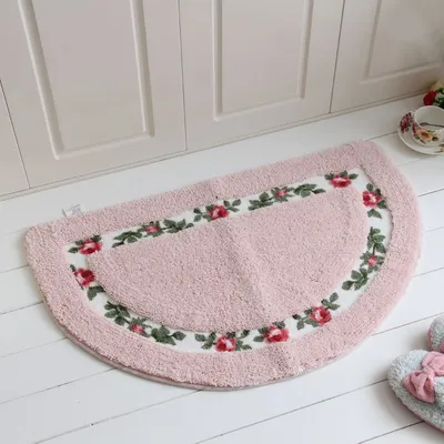 Image de Chic Rose Flowers Tapis de bain en forme de demi-lune Tapis de sol pour la maison, polyester, rose, 45 × 60 cm