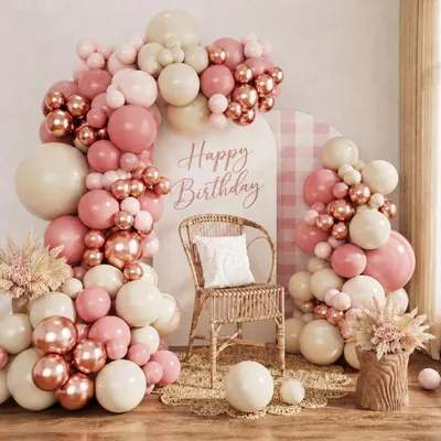 Immagine prodotto di Ghirlande di palloncini rosa, rosa oro e beige, confezione da 103 pezzi, in lattice