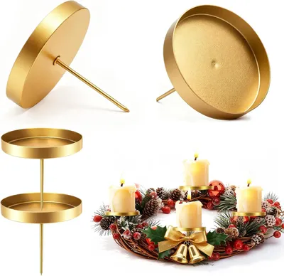 Zdjęcie produktu dla Świecznik adwentowy - Podstawa na świece - Złoty - 8 cm - 4 sztuki metalowych stojaków na świece - Talerz na świece, umożliwiający ich umieszczanie bez użycia szpilek