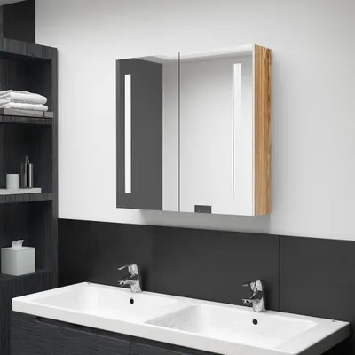 Obrázok produktu pre vidaXL LED kúpeľňová zrkadlová skrinka biela a dubová optika 62x14x60 cm