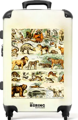 Produktbild von NoBoringSuitcases.com® Großer Koffer - Tiere - Tiger - Vintage - Illustration - Kunst - Kombinationsschloss TSA - Hartschalen Trolley 4 Rollen - 72 liter - Reisekoffer - 66 cmKoffer Mittelgroß 67x43x25 cm, 72L,