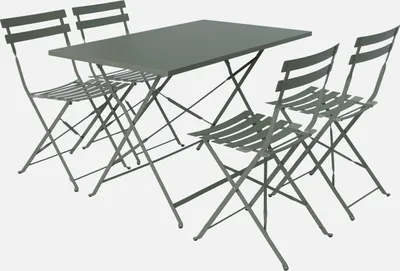 Immagine prodotto di Set tavolo da giardino pieghevole in acciaio con 4 sedie, 110cm, Verde kaki