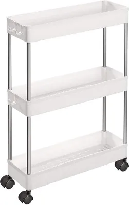 Produktbild von Famanu Rollwagen mit Rädern für Küche und Badezimmer - 3 Ebenen, Weiß 40 x 13,5 x 60 cm