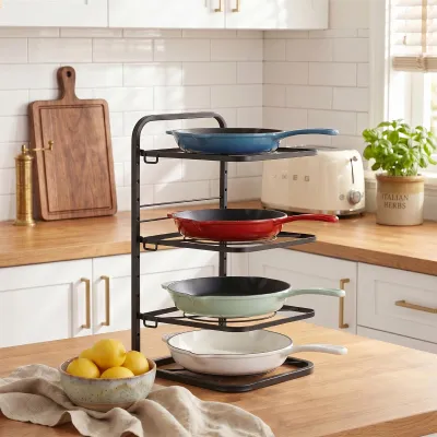 Produktbild von Livingandhome Topfregal Metall Küchenorganizer 4 Ebenen Verstellbarer Tisch- und Wandmontage Schwarz