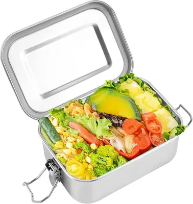 Productafbeelding van Roestvrij Stalen Broodtrommel, lekvrij, 550 ml, BPA-vrij, voor school, kantoor