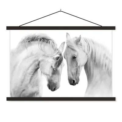 Produktbild von MuchoWow® Textilposter Pferd - Tiere - Porträt - Weiß 120x80 cm mit schwarzem Rahmen - Wanddeko