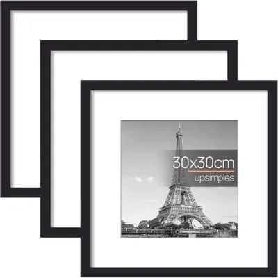 Image de Lot de 3 cadres photo noirs de 30x30 cm, pour fixation au mur