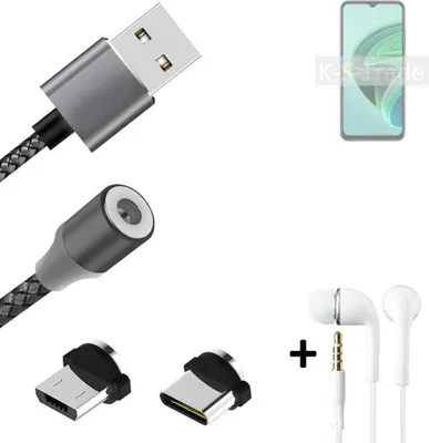 Produktbild von K-S-Trade® Hochwertiges Magnet-Lade-kabel Sync-Kabel Daten-Kabel + Kopfhörer kompatibel mit Xiaomi Redmi 10 5G mit USB-Typ-C-Anschluss und