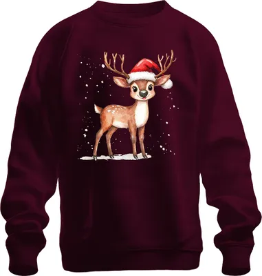 Produktbild von Weihnachtsrentier Niedliches Aquarell Kinder Geschenk Winter Süß Uni Sweatshirt Pullover, Burgundy, 3XL