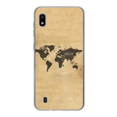 Produktbild von MuchoWow® Handyhülle Schutzhülle Hülle für Samsung Galaxy A10 Weltkarte - Braun - Zitat Silikon Softcase Handy Hülle - Schutzhülle