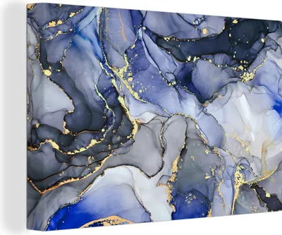 Produktbild von OneMillionCanvasses® - Leinwandbilder - 140x90 cm, Marmor - Gold - Abstrakt - Blau, Wandbilder Kunstdruck Wanddekoration - Foto auf Leinwand - Gemälde auf Holzrahmen