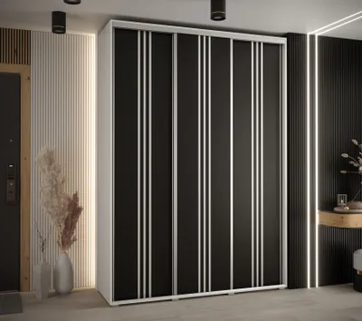 Produktbild von Kleiderschrank YVONA 6 – 170/45 cm, weiß/schwarz/silber