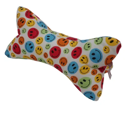 Produktbild von Bunter Smiley Leseknochen aus Baumwolle, ca. 35x17x17 cm, als Nackenstütze