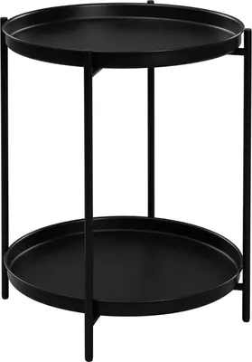 Produktbild von Runder Couchtisch - Beistelltisch aus Metall - Zwei abnehmbare Tabletts - Stauraum - Maße Ø44 x 53 cm - Traglast 20 kg - Schwarz