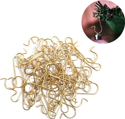 Productafbeelding van 100 stuks kerstornament haken, kerstornament, metalen draadhaken in S-vorm voor kerstboom, feestversiering, gouden kleur