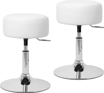 Produktbild von ML-Design 2x Schminkhocker Weiß Ø 33cm, aus Stahl mit Kunstleder-Bezug, Hocker Rund höhenverstellbar 52-65cm