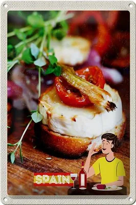 Produktbild von Blechschild Reise 20x30cm Spanien Wein Fleisch Fisch Gerichte