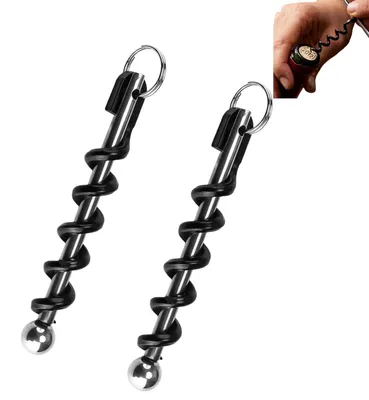 Productafbeelding van RVS kurkentrekker, 2 stuks, sleutelhanger, flesopener voor wijn en bier