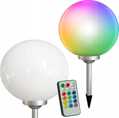 Zdjęcie produktu dla Lampa Ogrodowa LED Solarna Wbijana RGB KULA 30cm Biało-srebrna + Pilot