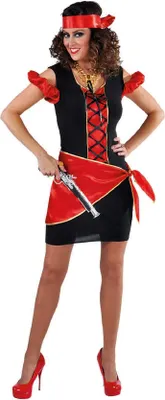 Produktbild von M215138-L schwarz-rot Damen Seeräuber Kleid Banditin Gr.L