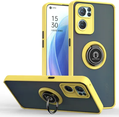 Produktbild von OPPO Reno7 5G Hülle, Ring Halter Ständer Matte Transluzent TPU Rahmen Stoßfest Schutzhülle für OPPO Reno7 5G Gelb
