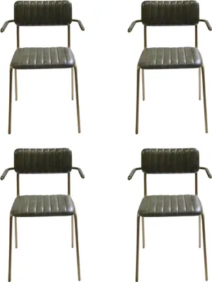 Produktbild von 4er-Set Armlehnstühle Diner aus gesteppten Büffelleder - Grün/Messing
