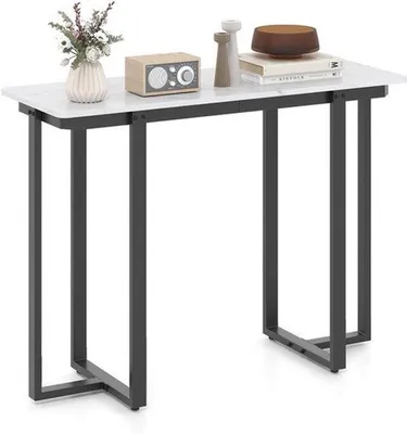 Image de Table console - Imitation marbre - Structure métallique géométrique - Idéale pour le salon et l'entrée