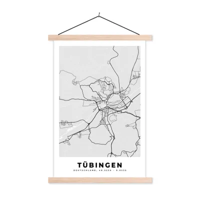 Produktbild von MuchoWow® Textilposter Karte - Tübingen - Karte - Deutschland 120x180 cm mit holzfarbenen Rahmen - Textil-Plakat