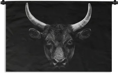 Produktbild von MuchoWow® Wandteppich Wandbehang Tiere - Stier - Schwarz - Weiß - Porträt 60x40 cm Tapisserie Dekoration Wandtuch - Wanddekorationen