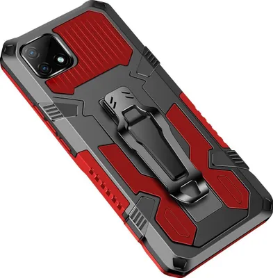 Produktbild von Mobigear Armor Stand  Realme C21 Hülle Hardcase Backcover Stoßfest mit Ständer - Schwarz / Rot