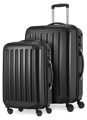 Immagine prodotto di Alex - Set di 2 bagagli a mano + valigia di medie dimensioni, set di valigie Resekofffer trolley a guscio duro in policarbonato lucido, nero