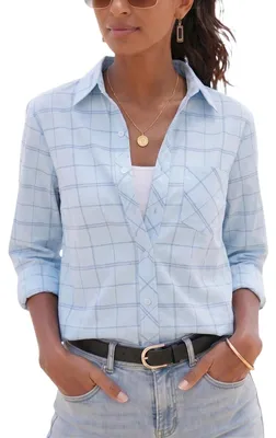 Productafbeelding van Dames Blouse met Lange Mouwen - Effen - Lichtblauw