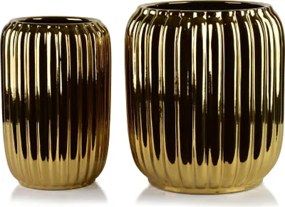 Zdjęcie produktu dla Doniczka ceramiczna MONDEX NEVA GOLD 40x40x44 cm + 28x28x40,5 cm, złota, zestaw 2 sztuk