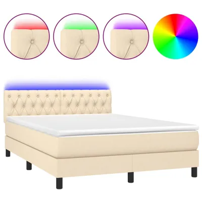 Produktbild von Boxspringbett mit Matratze & LED Creme 140x200 cm Stoff