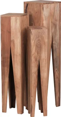 Produktbild von Satztisch FineBuy Massivholz Blumentisch 3er Set Säulentisch Dekosäule Eckig