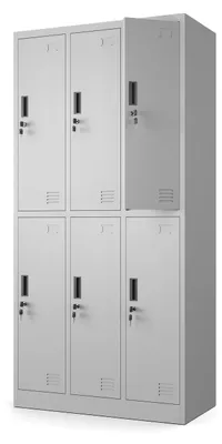 Zdjęcie produktu dla Szafka metalowa Muralo – szafka wielofunkcyjna, szafa na ubrania, szafka do pomieszczeń socjalnych, szafka do siłowni, stalowa, jasnoszara, 6 przegródek