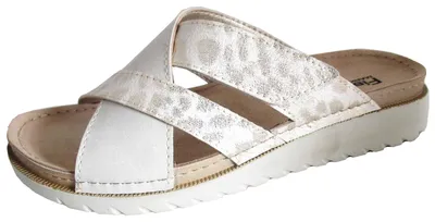 Produktbild von Fischer Damen Pantolette Kreuzriemen Glanzdruck Sandale 566221, Größe:39 EU, Farbe:Beige