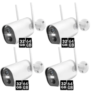 Produktbild von 2K Überwachungskamera Aussen Set ,4X Kameras Überwachung WLAN mit 32&64GB Personen-/Fahrzeugerkennung, Farb-Nachtsicht