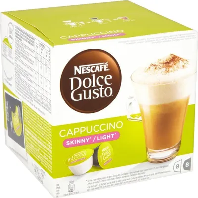 A box of Nescafé Dolce Gusto Cappuccino light coffee capsules.