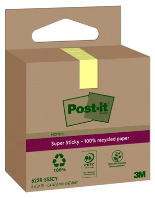 Produktbild von Post-It 7100284575, Quadratisch, Gelb, Papier, 100%, 47,6 mm, 47,6 mm