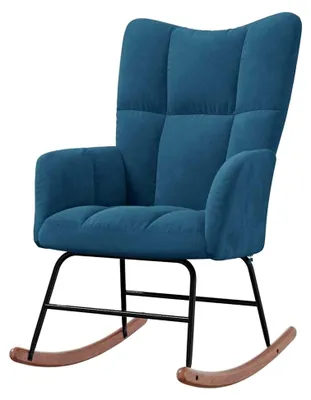 Produktbild von Schaukelstuhl Relaxstuhl Schaukelsessel Ruhesessel Polsterstuhl Sessel Blau Samt